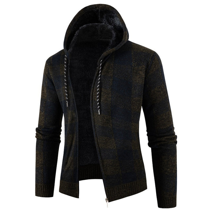 Herren Fleece-Kapuzenjacke mit Karomuster und weichem Innenfutter Drune