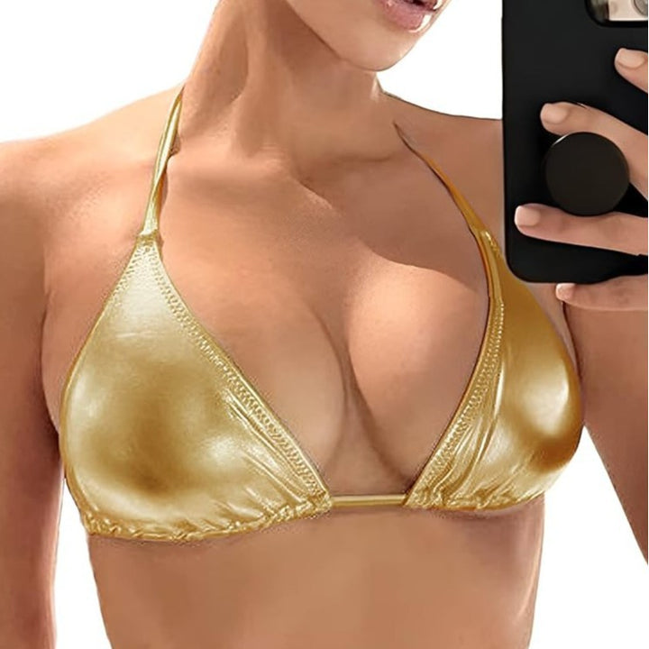 Damen Triangel-Bikini-Oberteil aus glänzendem Material mit verstellbaren Trägern und raffiniertem Design Drune