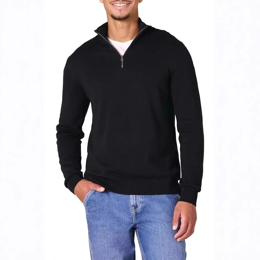Herren Strickpullover mit hohem Kragen und halbem Reißverschluss Drune