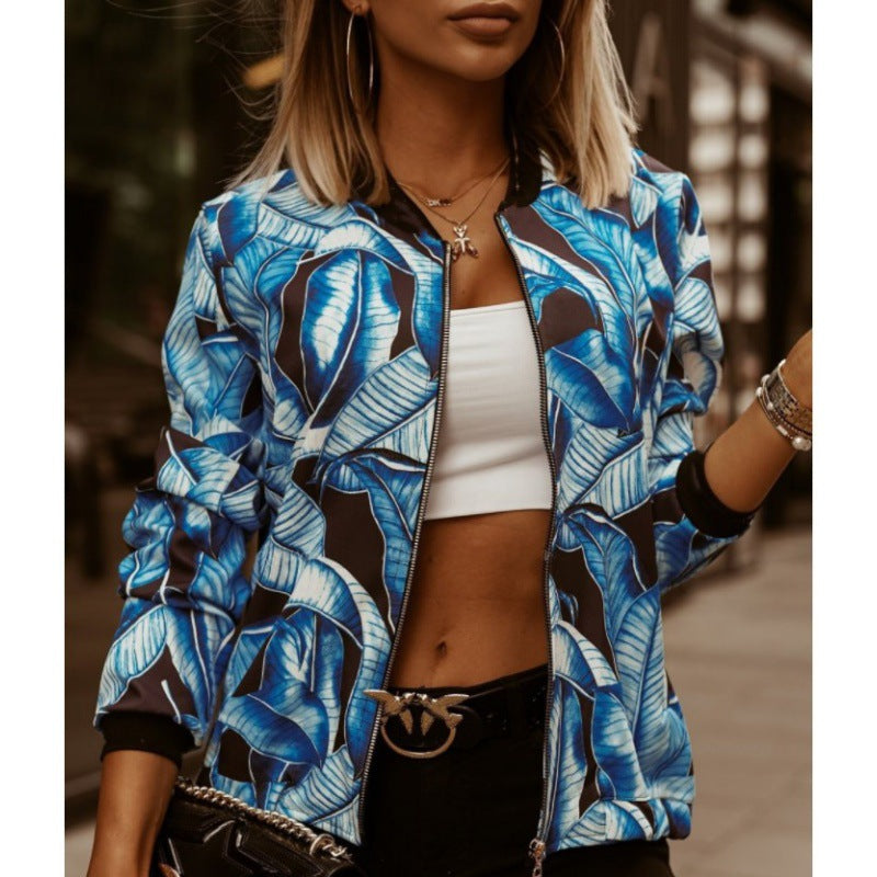 Damen Bomberjacke mit floralem Muster und bequemen Bündchen Drune