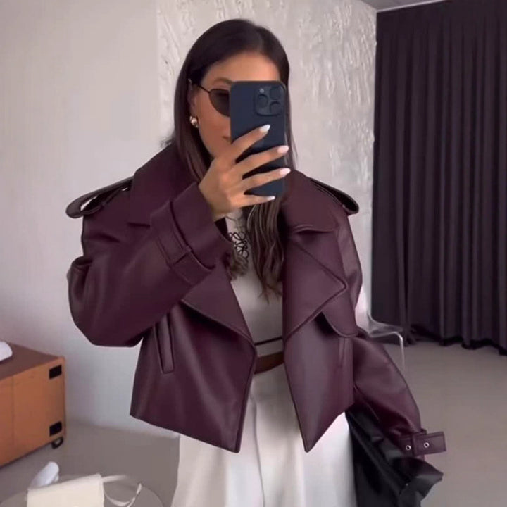 Damen Kunstlederjacke mit modischem Schnitt und praktischen Details Drune