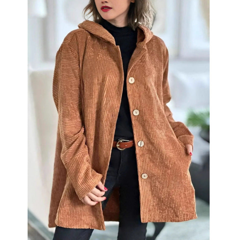 Damen kuschelige Kapuzenjacke aus feinem Cordstoff Drune