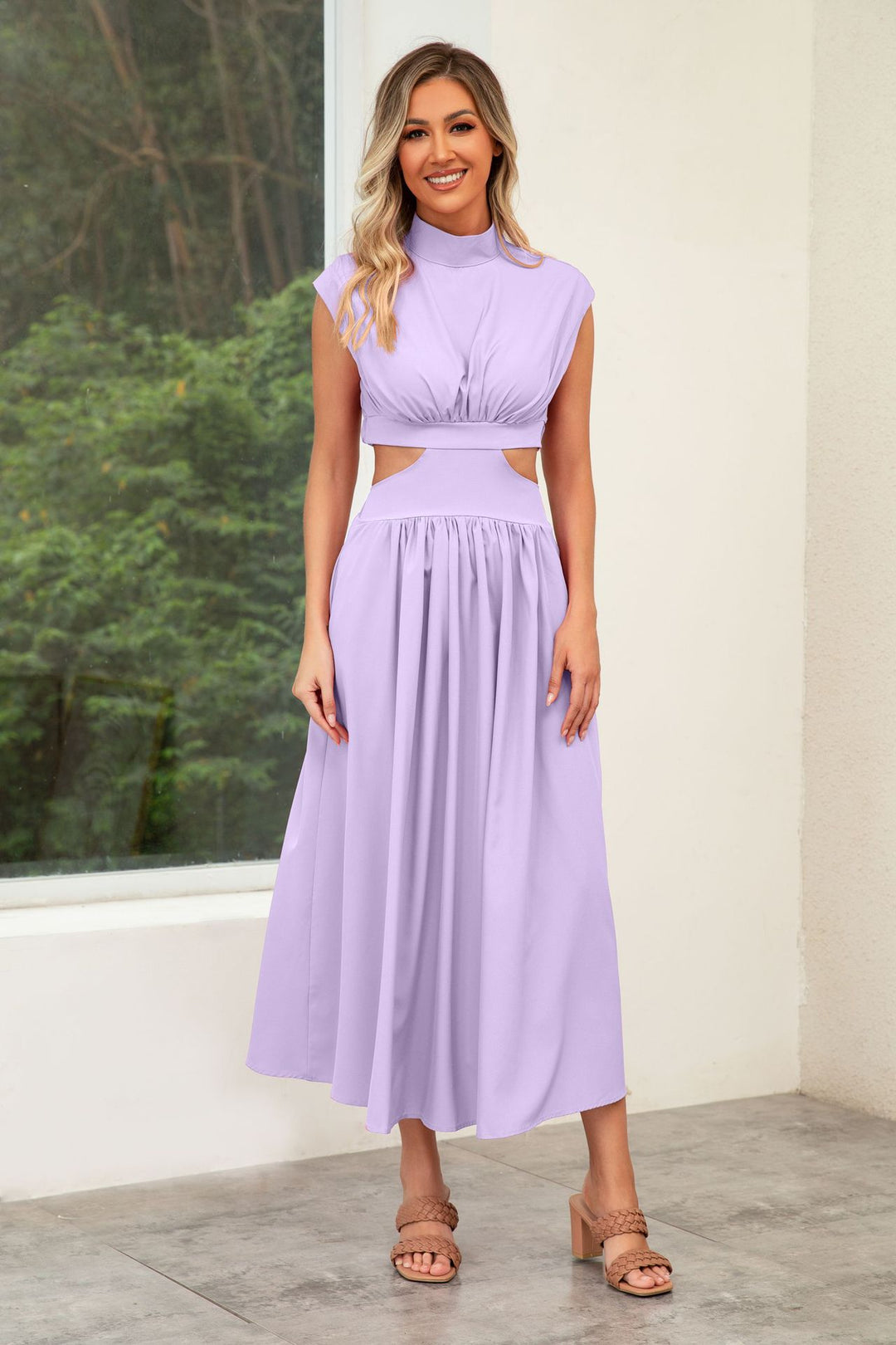 Damen Cut-Out Sommerkleid mit hohem Kragen Drune