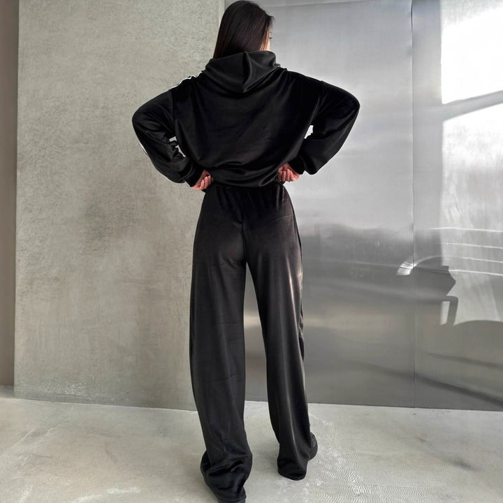 Damen Velvet-Hoodie und weite Hose Set Drune