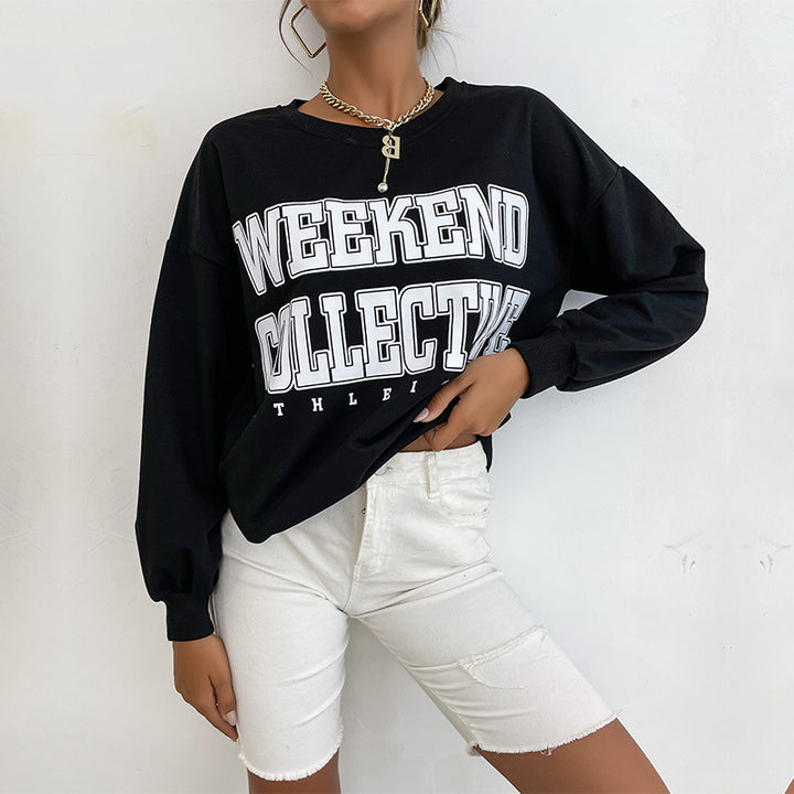 Damen lässiges Sweatshirt mit oversized Schnitt und auffälligem Schriftzug Drune