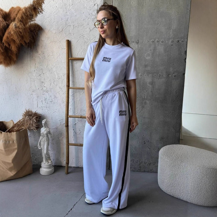 Damen Sportliches T-Shirt und lässige Weite Hose Set Drune