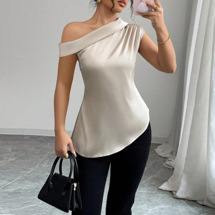 Damen charmantes asymmetrisches Oberteil mit Rüschendetails und einer Schulter Drune