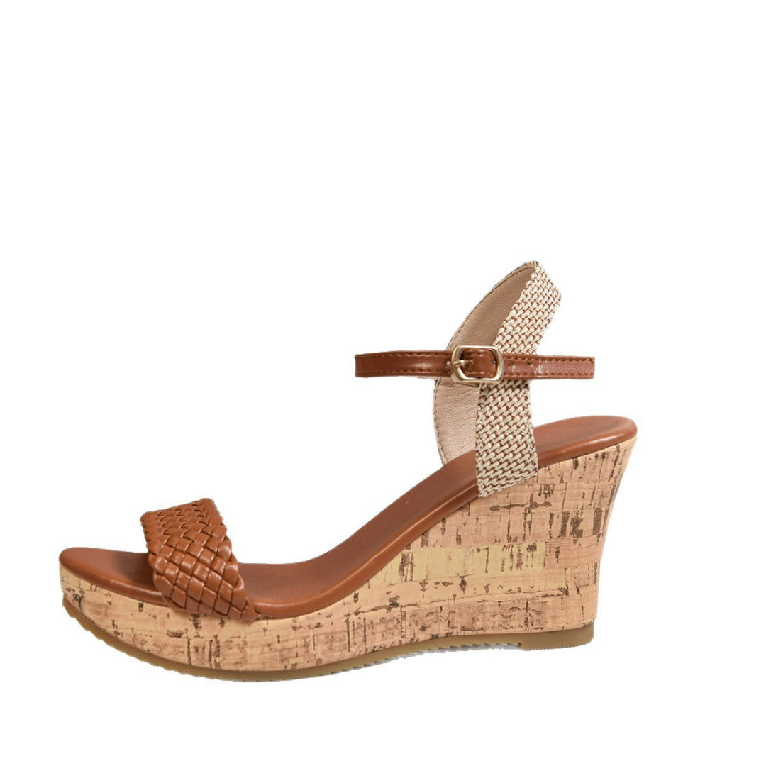Damen Wedge-Sandaletten mit geflochtenem Riemen und Kork-Absatz Drune