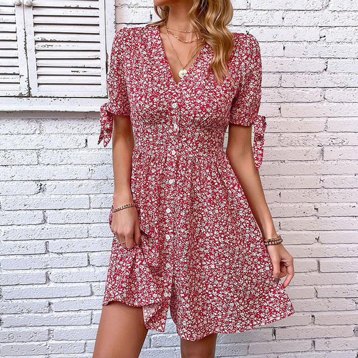 Damen Sommerkleid mit Blumenmuster und verspielten Rüschendetails Drune