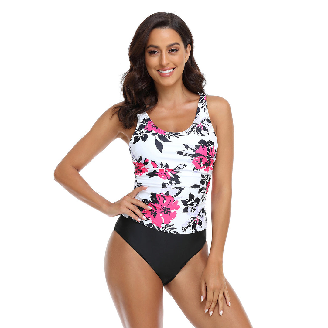 Damen Einteiler Badeanzug mit floralem Design und hohem Bauchweg Drune