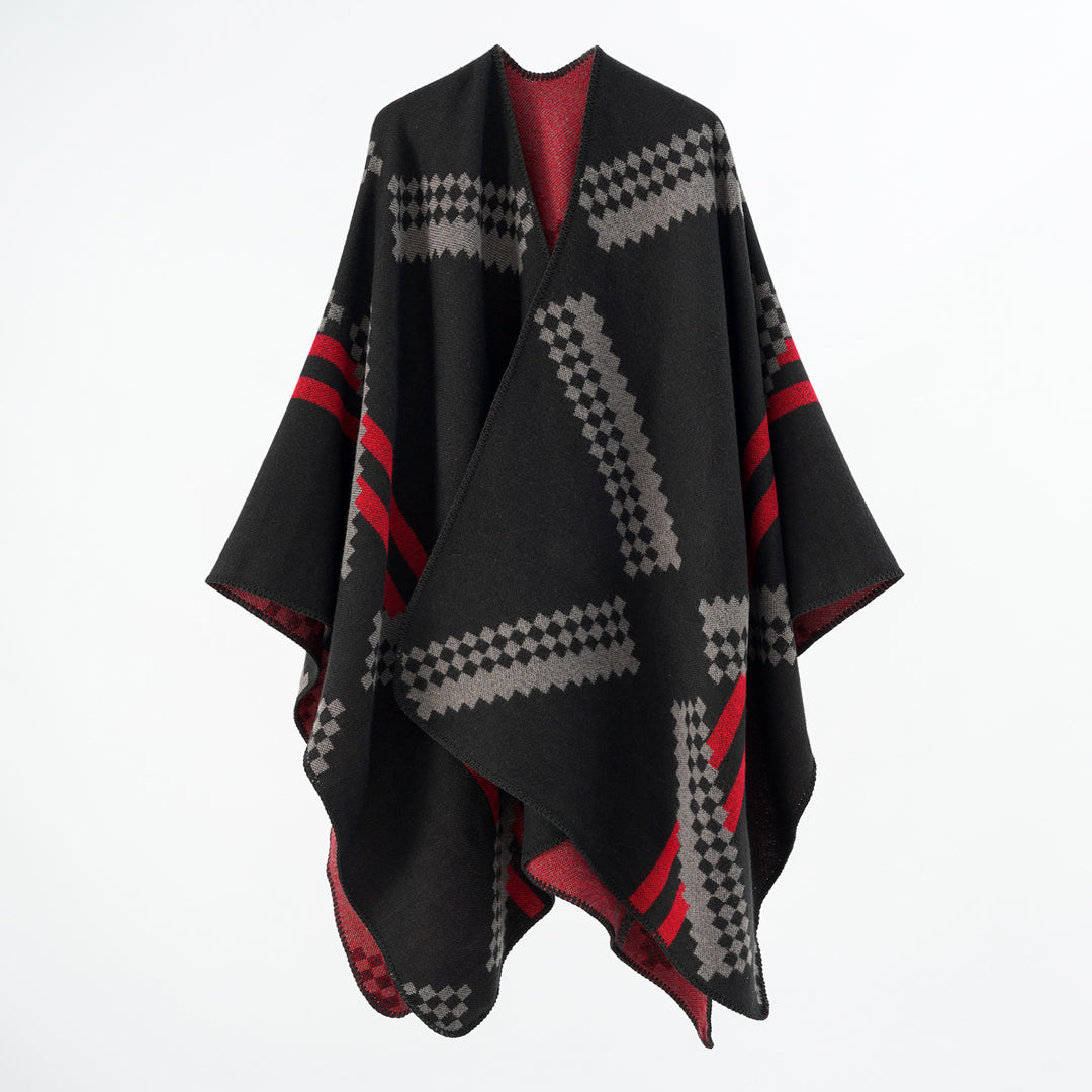 Damen Wickelponcho mit modernem geometrischem Muster und qualitativ hochwertiger Verarbeitung Drune