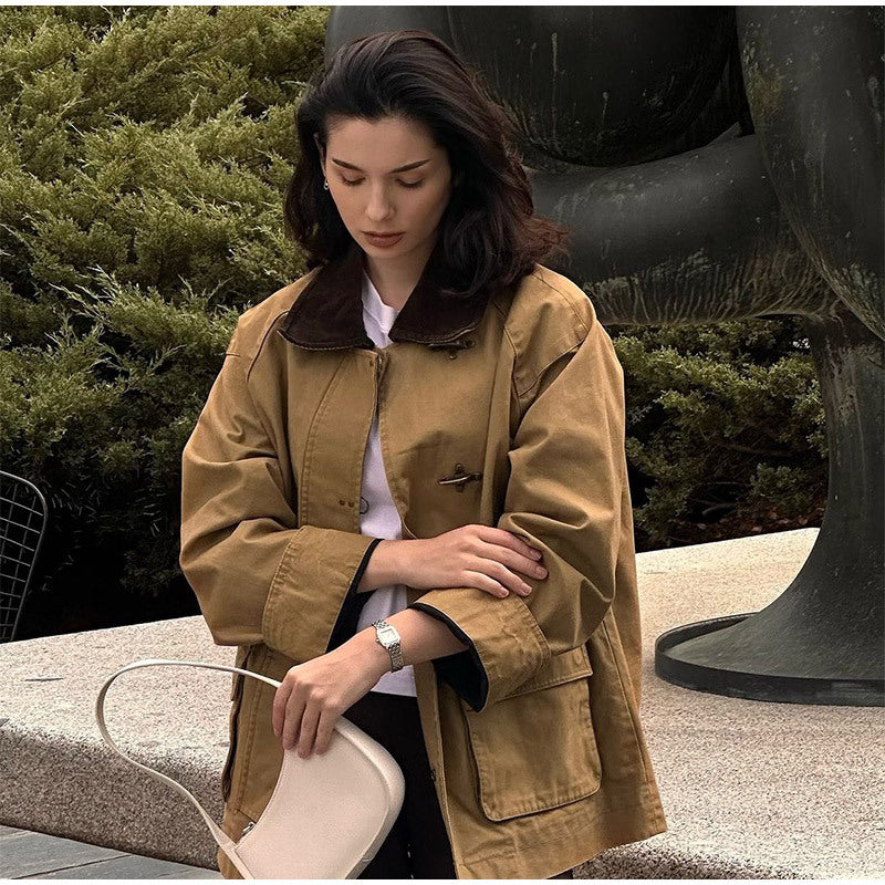 Damen modische Utility-Jacke mit klassischem Kragen und praktischen Taschen Drune