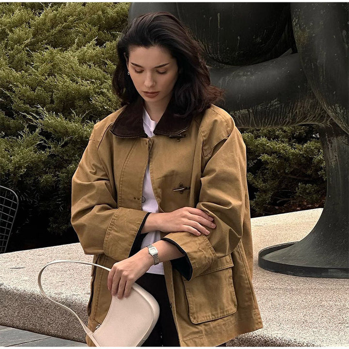 Damen modische Utility-Jacke mit klassischem Kragen und praktischen Taschen Drune