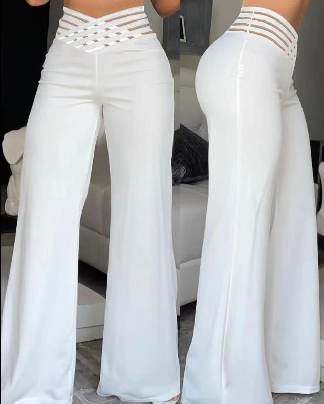 Damen Elegante High-Waist Palazzo-Hose mit Cut-Out-Details Drune