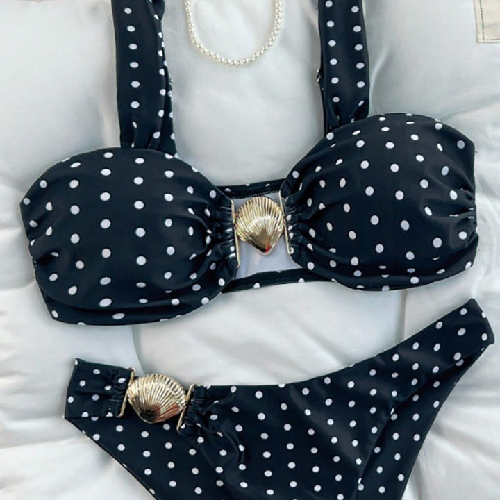 Damen Polka Dot Bikini mit dekorativen Muschel-Details Drune