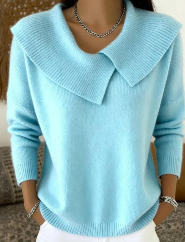 Damen nan grobgestrickter Pullover mit übergroßem Matrosenkragen und gerippten Abschlüssen Drune
