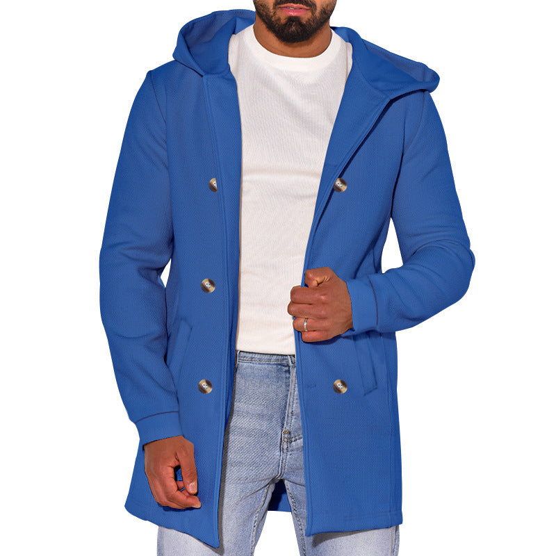 Herren modische Jacke mit Kapuze und doppelter Knopfleiste Drune