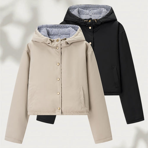 Damen gestepptes Übergangsjacke mit praktischer Kapuze Drune