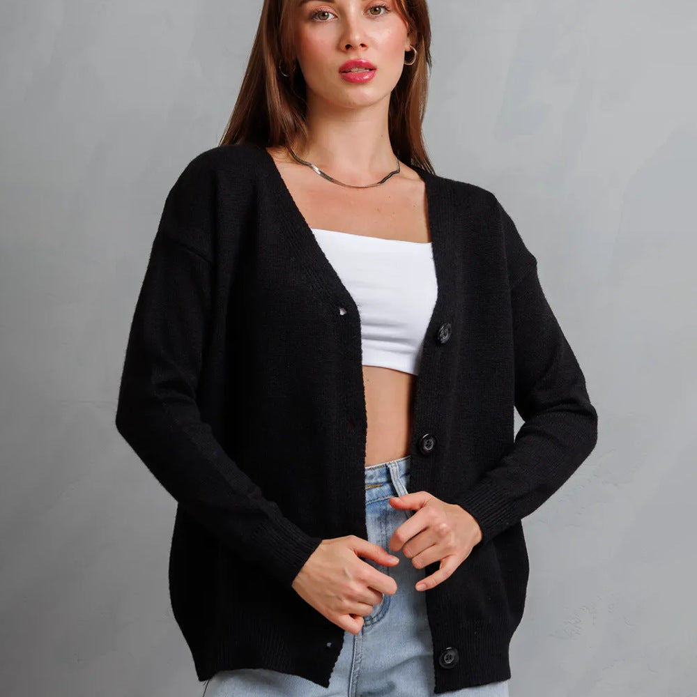 Damen kuschelige Strickjacke mit knöpfbarem Design Drune