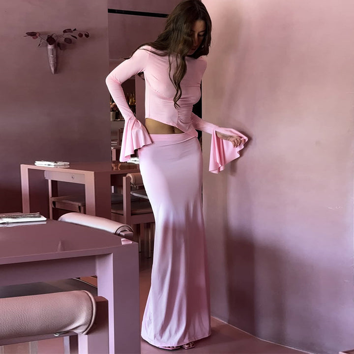 Damen Elegantes Maxikleid mit geschmälerten Ärmeln und drapiertem Detail Drune