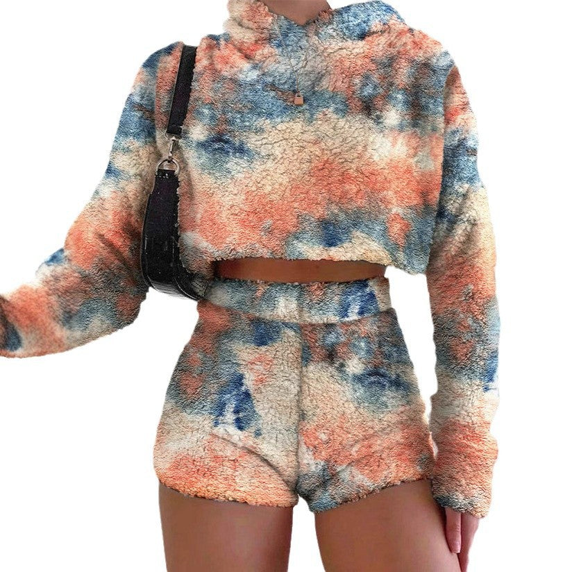 Damen gemütliches Hoodie- und Shorts-Set Drune