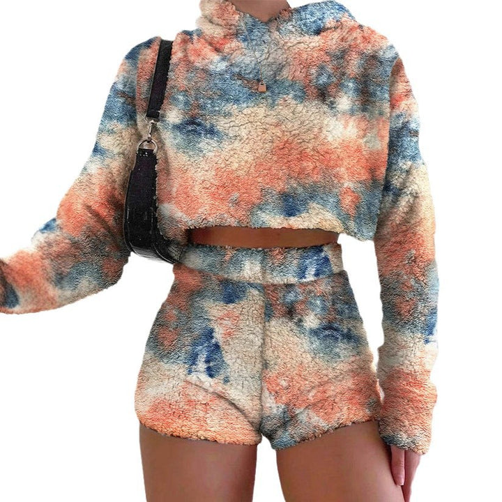 Damen gemütliches Hoodie- und Shorts-Set Drune