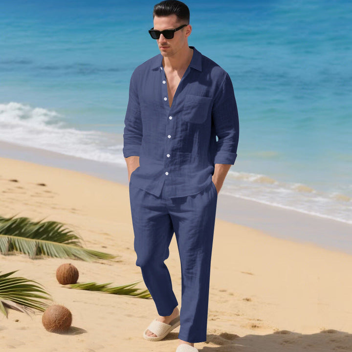 Herren leichtes Leinen-Outfit mit stilvollem Hemd und eleganter Hose Drune