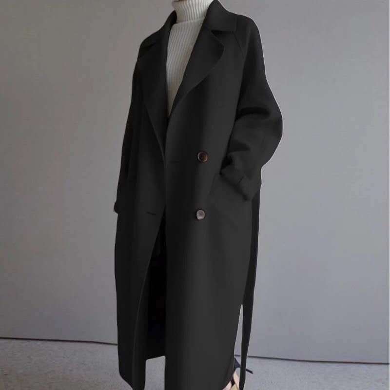 Damen Eleganter warmer Wollmantel mit großzügigem Schnitt Drune