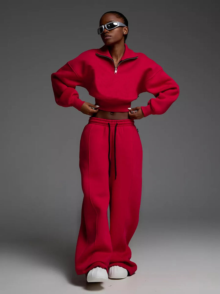 Damen Sportlicher Fleece-Loungewear-Anzug mit Reißverschluss Drune