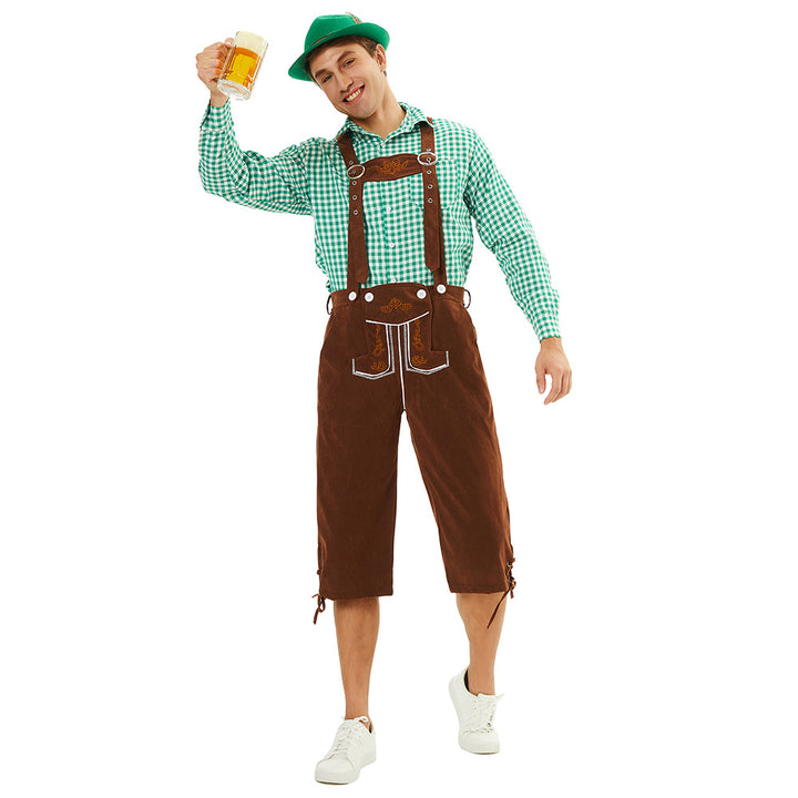 Herren nan traditionelle bayerische Trachtenlederhose knielang mit bestickten Hosenträgern Drune