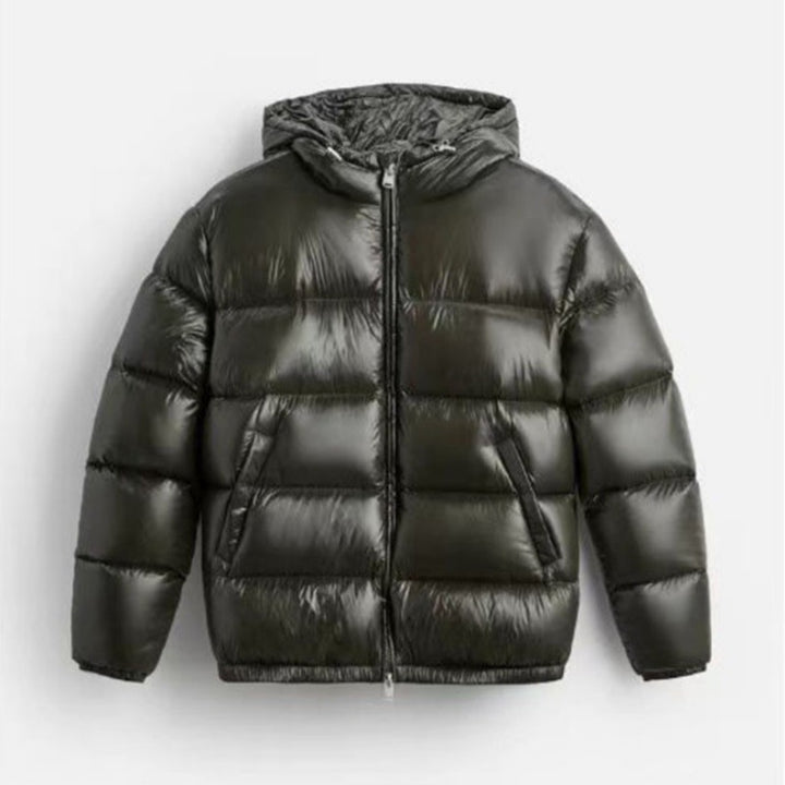 Herren nan steppte Kapuzenjacke mit glänzender Oberfläche, warmer Synthetikfüllung und Zweiwege-Reißverschluss Drune