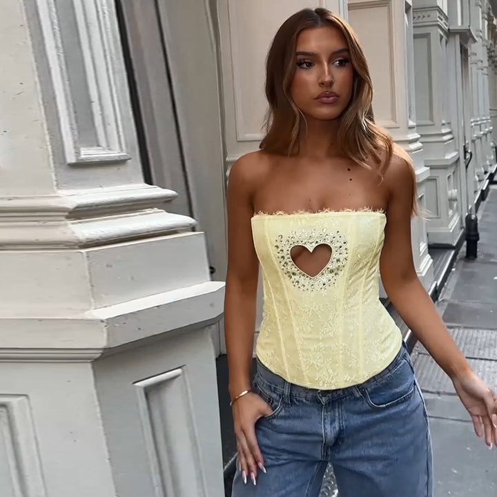 Damen Bustier-Top mit herzförmigem Ausschnitt und edlen Strassdetails Drune