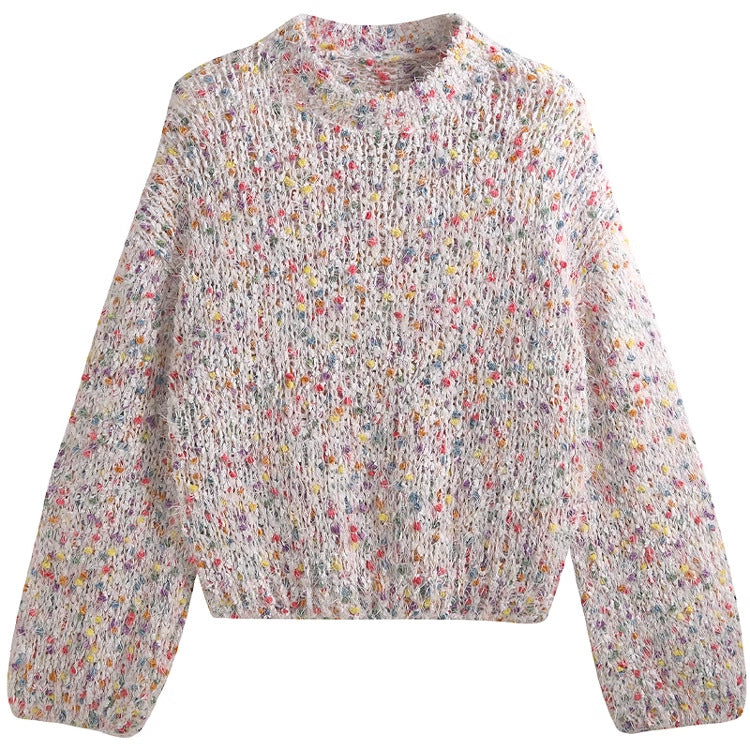Damen modischer Pullover mit buntem Strukturstrick und Rundhalsausschnitt Drune