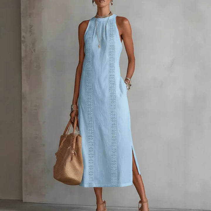 Damen Elegantes Sommer-Maxi-Kleid mit Spitzenapplikation und seitlichem Schlitz Drune