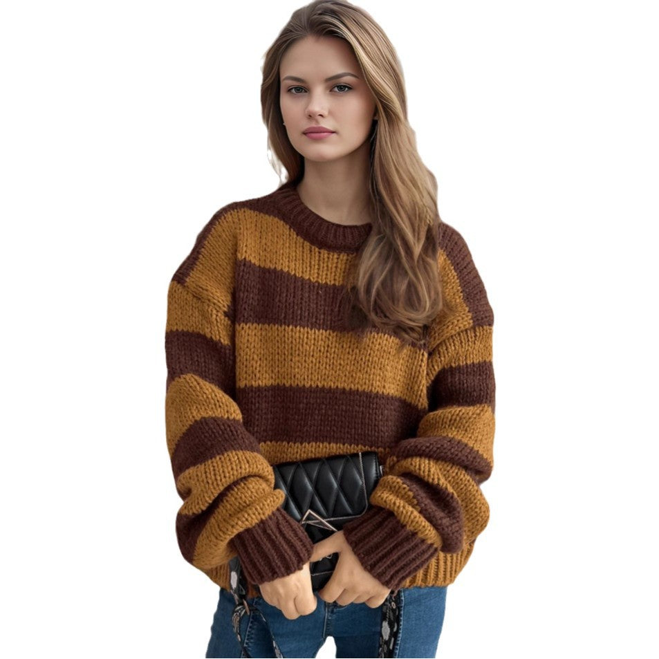 Damen Übergroßer gestreifter Strickpullover Drune