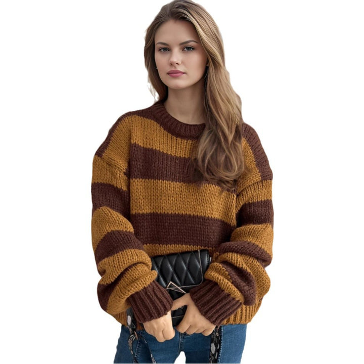 Damen Übergroßer gestreifter Strickpullover Drune