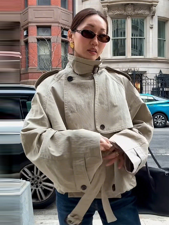 Damen Modische oversized Jacke mit Gürtel Drune