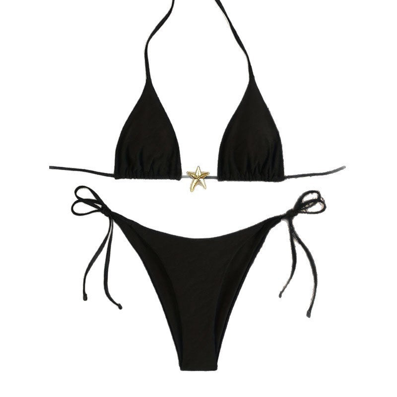 Damen Eleganter Triangel-Bikini mit goldener Applikation Drune