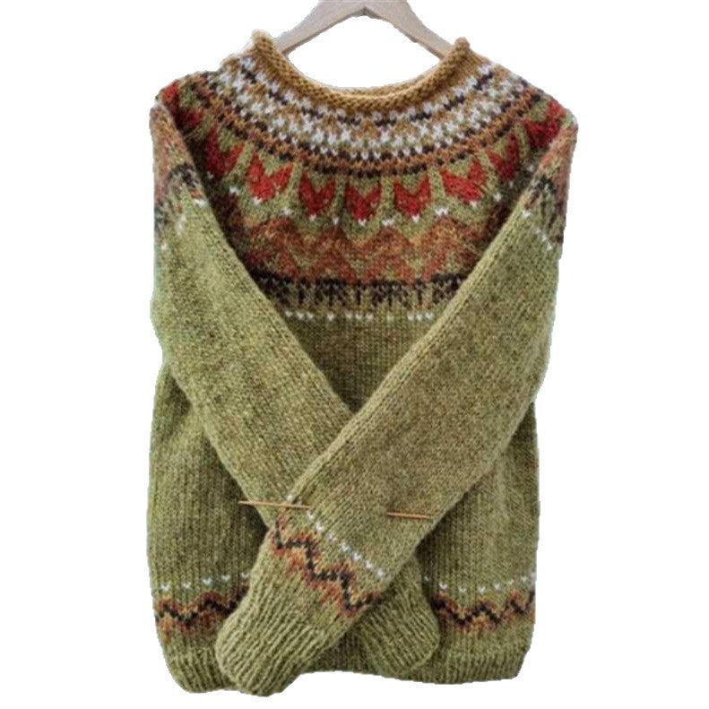 Damen nan Norwegerpullover aus Wollmix mit Rundhalsausschnitt und traditionellem Fair-Isle-Yoke Drune