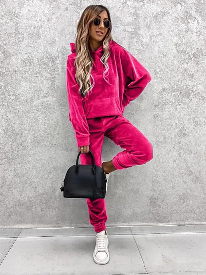 Damen luxuriöses Mikrofaser-Sportanzug mit Kapuze und Taschen Drune