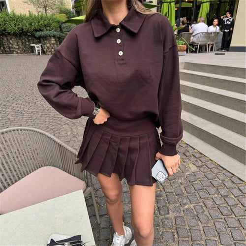 Damen modisches Sweatshirt und plissierter Rock Set Drune