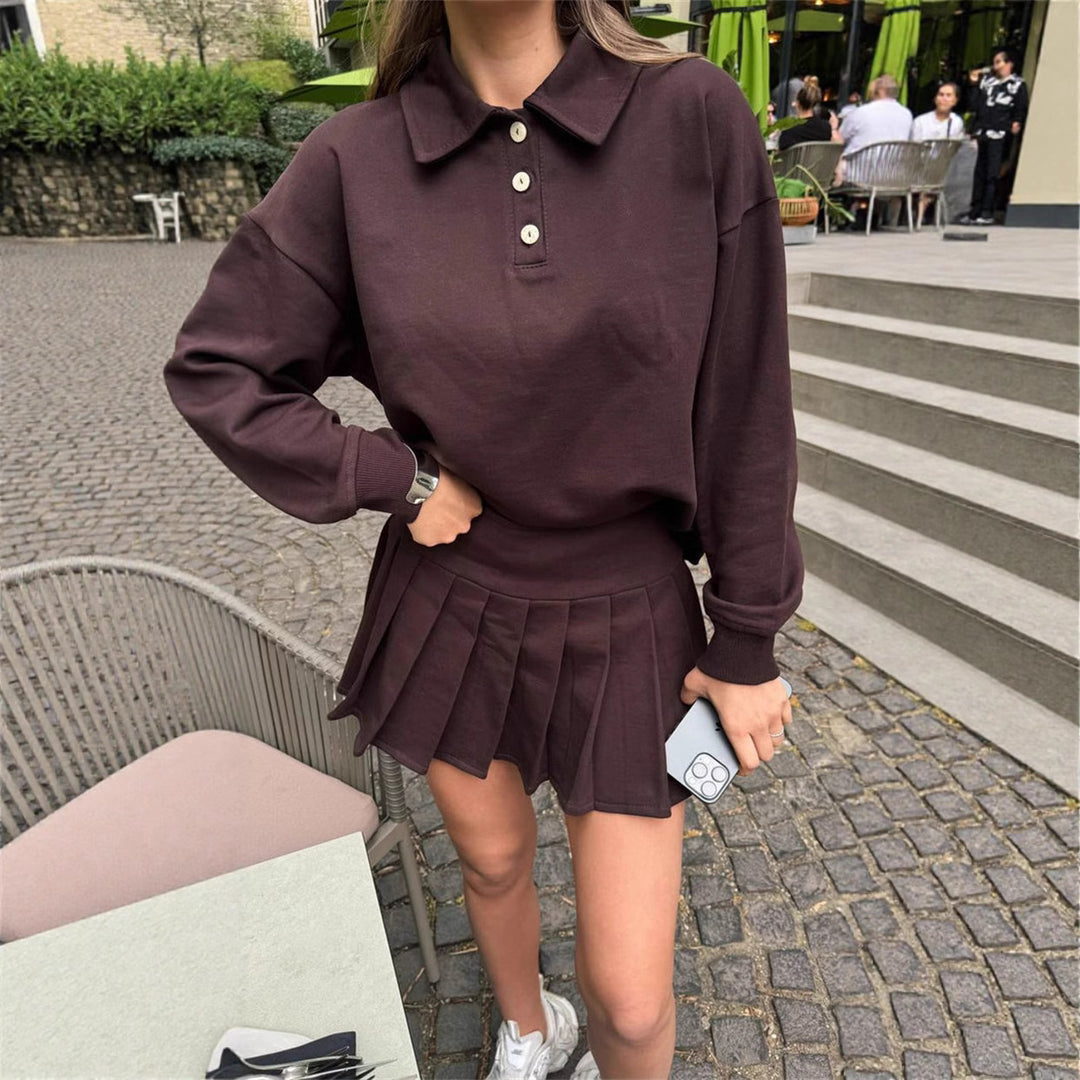Damen lässiger Poloshirt mit schwingendem Rock Drune