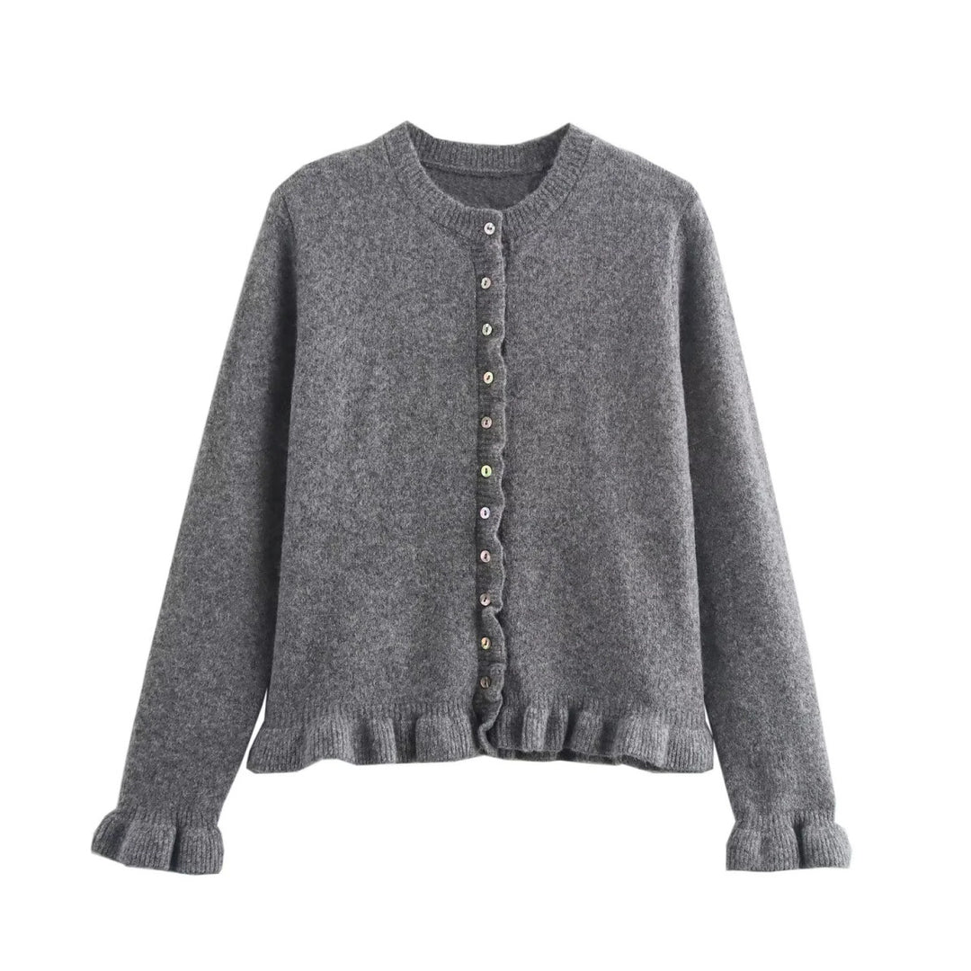 Femme Rüschensaum Knopfleiste Cardigan Drune