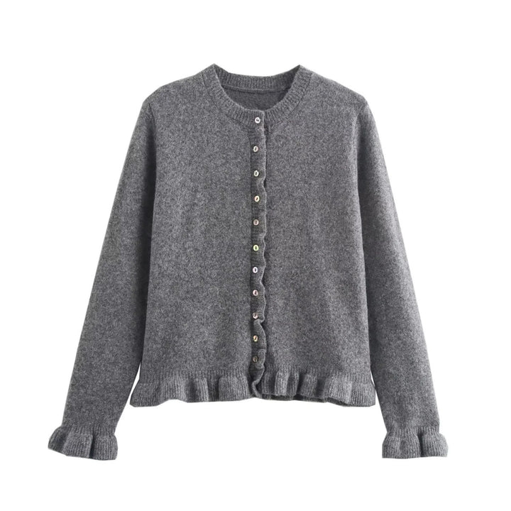 Femme Rüschensaum Knopfleiste Cardigan Drune