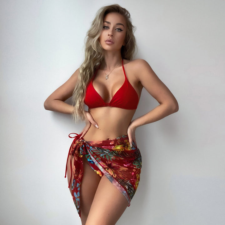 Damen Bikini mit verstellbaren Trägern und floralem Wickelrock Drune