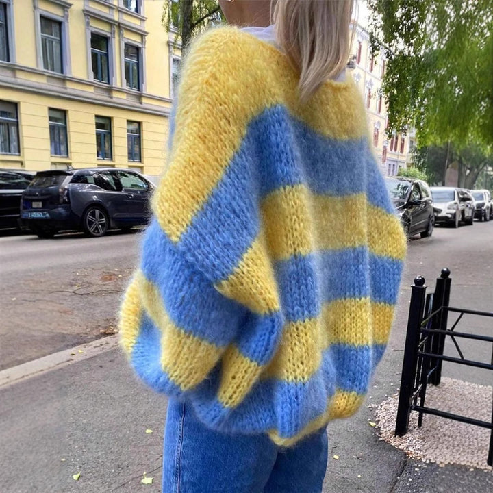 Damen Oversized Strickpullover mit auffälligem Streifenmuster Drune