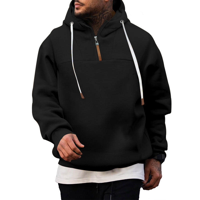 Herren nan Sweat-Halbzip mit strukturierter Innenseite, verstellbarer Kapuze und breitem Rippbund Drune