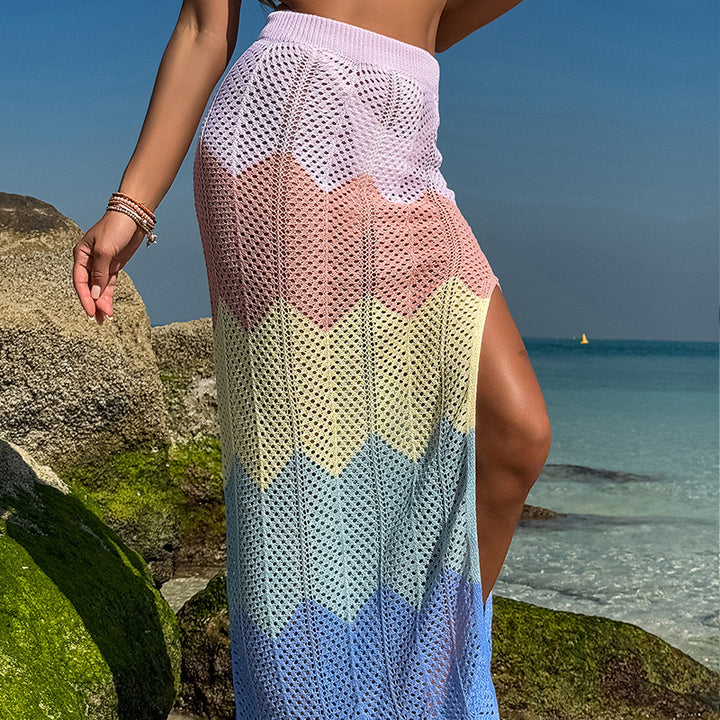 Damen Häkel-Sarong mit Wellenmuster und hohem Schlitz Drune