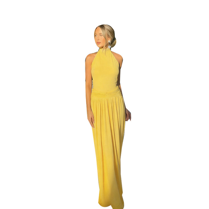 Damen elegantes Maxikleid mit raffiniertem Halterdesign und fließendem Rock Drune