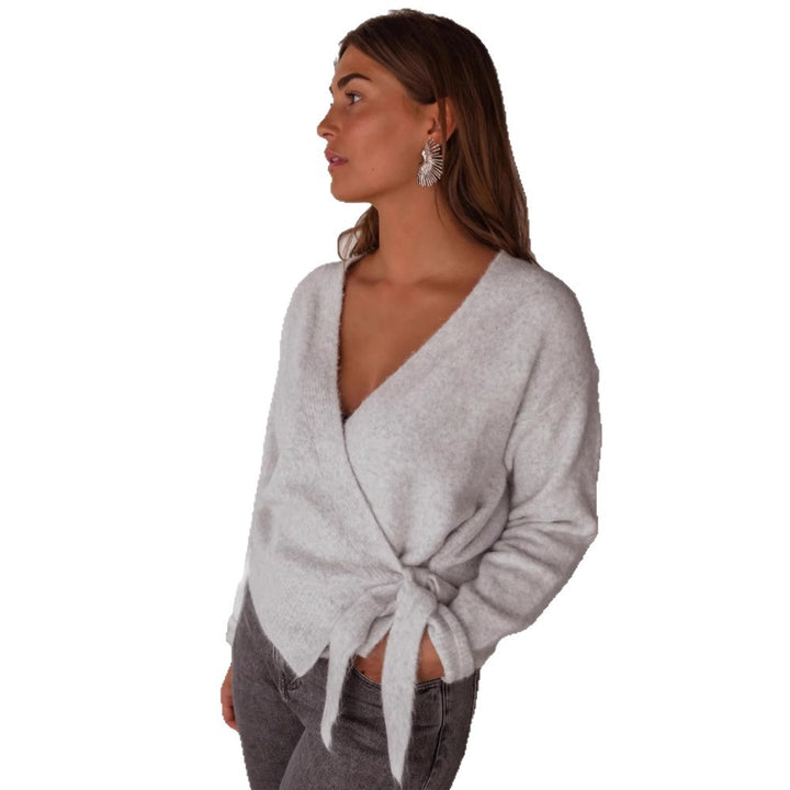 Damen lässiger Wickelstrickpullover mit weichem Material und modischem Design Drune